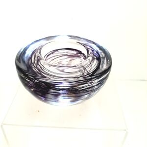 Elegant Solid Art Glass Candle Holder with Abstract Purple Swirl. Mint condition